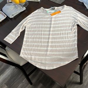 NWT Womens tunic in a cream and light brown color with stripes.